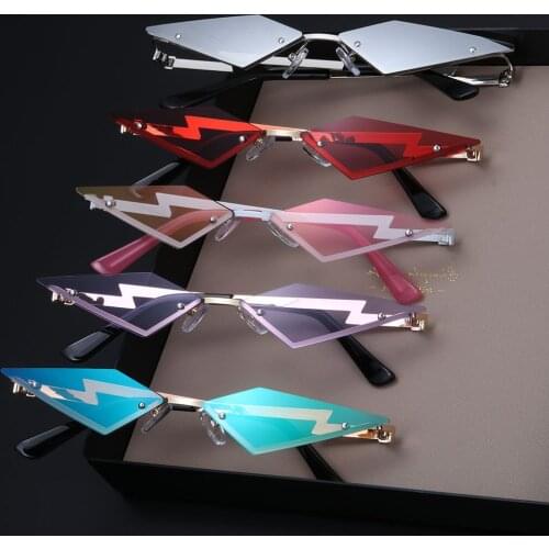 Fashion Diamond Shape Sunglasses Women Retro Rimless Sun Glasses Ladies UV400 Trendy Narrow Frame Streetwear Hiking Eyewear