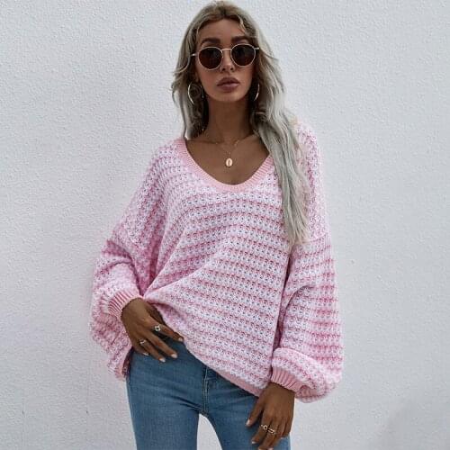 Vintage Elegant Autumn Womens Clothing Long Sleeve Printed V-neck Sweater Tops Female Casual Simplicity Sweater Fashion 2021
