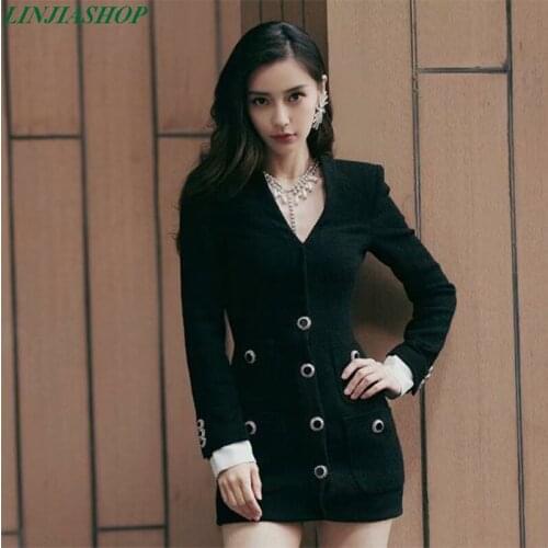 Women black dress blazer single-breasted 2019 early autumn clothing new fashion v neck pocket blazer buckle slim top