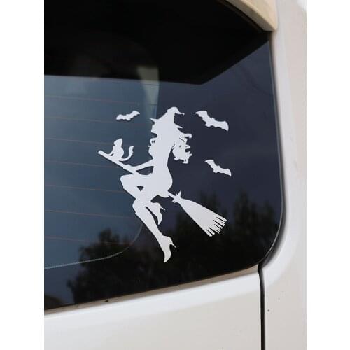 ZTTZDY 14.2*18.5CM Bat Car Sticker Flying broom witch Vinyl Decal Cat Black/Silver ZJ4-0218