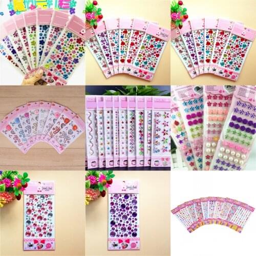 1pc Cute Mixed Acrylic Rhinestone Star Flower Heart Crystal Decoration 3D Stickers Baby Kids Girls DIY Children Toys Stickers