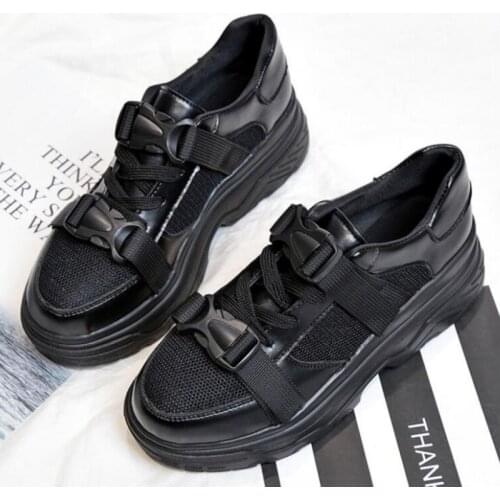 2019 Fashion brand Spring Women High Platform Shoes Height increasing leather Sneakers Shoes Thick Sole Trainers Lady Shoe K8-24