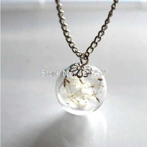 8pcs Dandelion Necklace Make Dandelion Seeds A Glass Bead Orb Silver Necklace Botanical Globe Beadwork