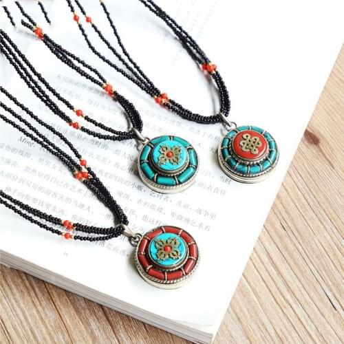 Antique cotton and hemp accessories Kawu Box Necklace glass bead DIY dress pendant female Nepalese jewelry