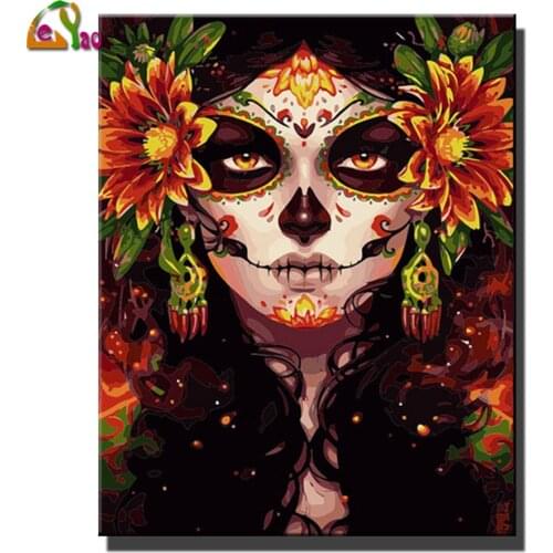 3D Diy Diamond Painting Horror Skull Woman Face Art Diamond Embroidery Picture Mosaic Halloween Gift Home Wall Decoration