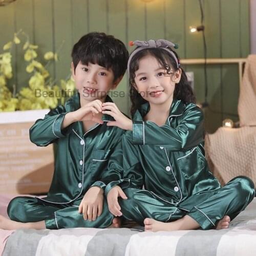 Girls Satin Pajamas Silk Pajama Long Sleeve Sets Pyjamas Kids New Design Homefit V-neck Girl Sleepwear Set Clothes For Teens