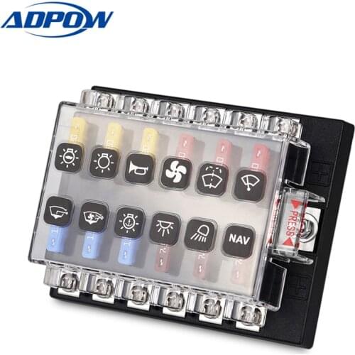 12 Way Circuit Blade Car Fuse Box Holder Terminals With Led Warning Light Waterproof 12V 24V Auto Fuse Box Boat Car Marine