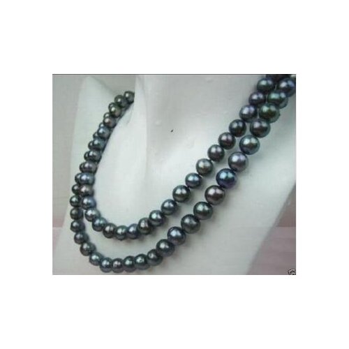 Free shipping Natural AA+ 7-8MM TAHITIAN BLACK PEARL NECKLACE 33"