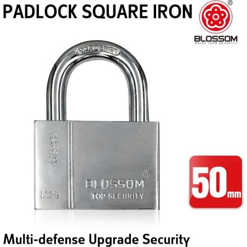 BLOSSOM Heavy Duty 50mm Rectangle Padlock A3 Iron Steel Hardened Chrome Plated Key Lock for Door