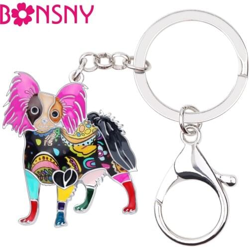 Bonsny Enamel Alloy Papillon Dog Key Chain Keychains Rings Holder Novelty Animal Jewelry For Women Girls Bag Car Charms Gift New