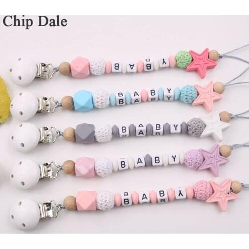 Chip Dale Personalized Name Baby Anti-drop Chain DIY Handmade Silicone Pacifier Chains Five Star Baby Teether Teething Chain