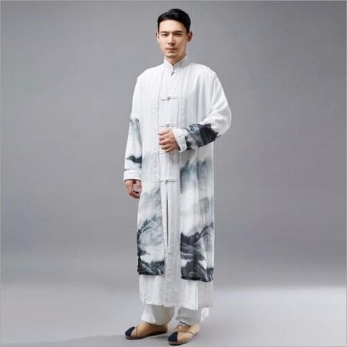 Asian Performance Crosstalk Long Robe Chiffon vintage Long robe Repubilc of China buddhist clothing Chinoiserie zen gown clothes