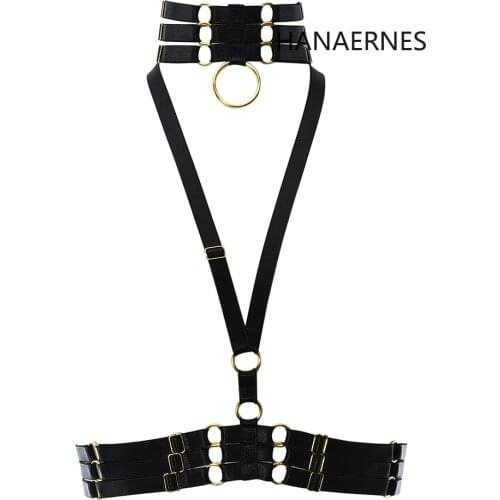 HANAERNES Punk rock sexy open chest cage bra metal accessories high-end Harajuku Gothic crop top bondage suspenders underwear