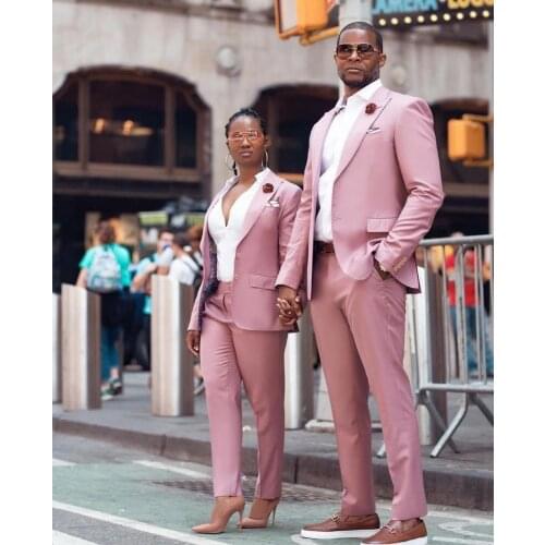 Hot Couples British Pink Costume Homme Mens Suits 2 Pcs Groomsmen Wedding Tuxedos Terno Masculino Slim Fit Prom (Jacket+Pants)