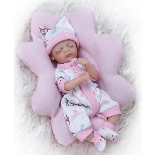 Lucydoll 8inch 20cm Bebe Reborn Mini Doll Soft Silicone Lifelike Toy Gift For Child Christmas Cute Girl Pink Pillow