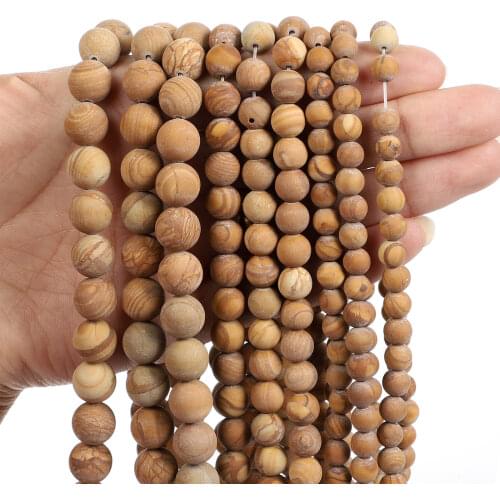 Natural Stone Beads Frosted Yellow Wood Grain Charm Round Loose Beads for Jewelry Making Needlework Bracelet DIY 4-12 MM