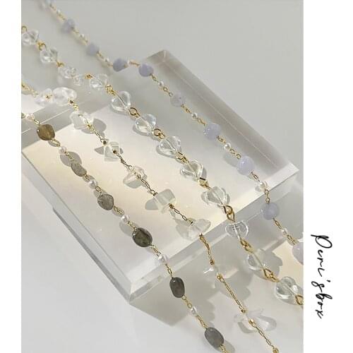 PerisBox Trendy Wire Wrapped Beaded Chain Necklace For Women Heart Irregular Acrylic Bead Necklaces Summer Brass Layered Choker