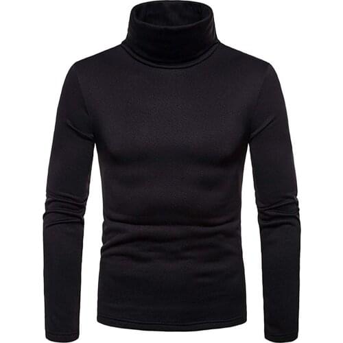 Hirigin New Autumn Winter Men Thermal Pullover Turtleneck Slim Fit Stretch T-shirt Solid Color Long Sleeve Tops Sweater