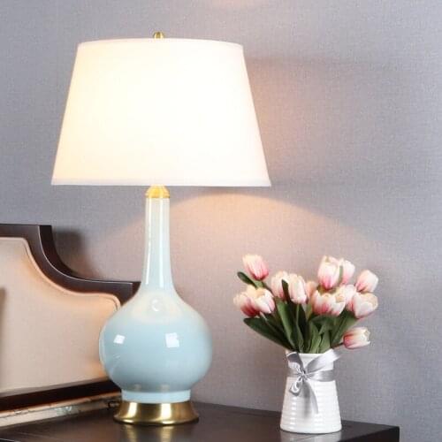 New style Chinese ceramic table lamp living room study model room hotel decoration all copper