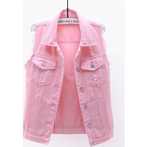 Autumn Women Plus size Denim Vest Sleeveless Waistcoat Students Casual Tops Jeans Jackets Red Pink Purple Yellow Blue White