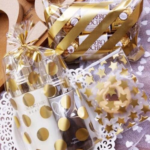 50pcs 8*10+3cm White Golden Star Adhesive Cookies Gift Bag for DIY Candy Food Box Packaging Pouches Jewelry Display Organizer