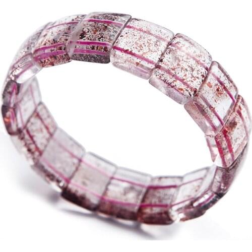 Genuine Natural Super Seven Lepidocrocite Quartz Gems Stone Crystal Rectangle Bead Stretch Bangle Bracelets For Women Lady