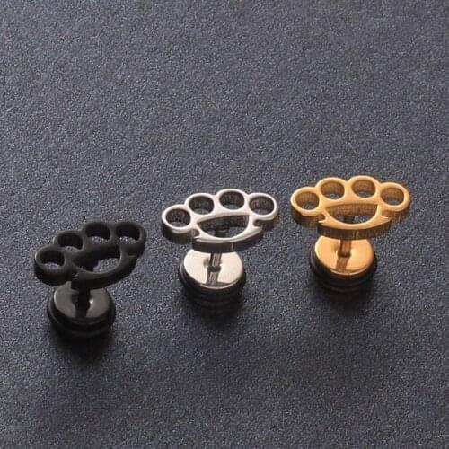 2 pieces Steel Black Gold titanium Steel unique Flower shaped Men Women Ear stud Earrings ear plug for men women unisex type