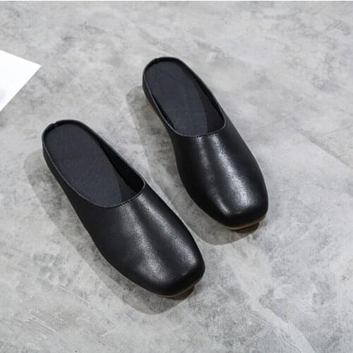 Tilocow 2020 Summer Womens Slippers Genuine Leather Women Slides Casual Wrap Toe Shoes Woman Solid Female Slip-On Flip Flops