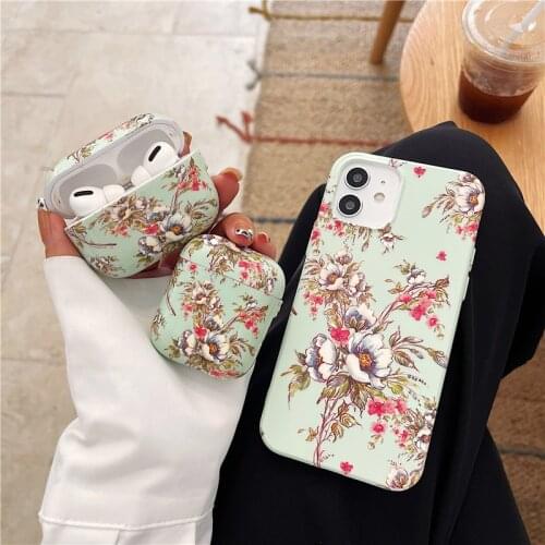 INS Flower painting phone Case For iphone 11 11Pro 12Pro Max X XR XS 7 8Plus SE for Apple airpods Pro 1 2 silicone case cover