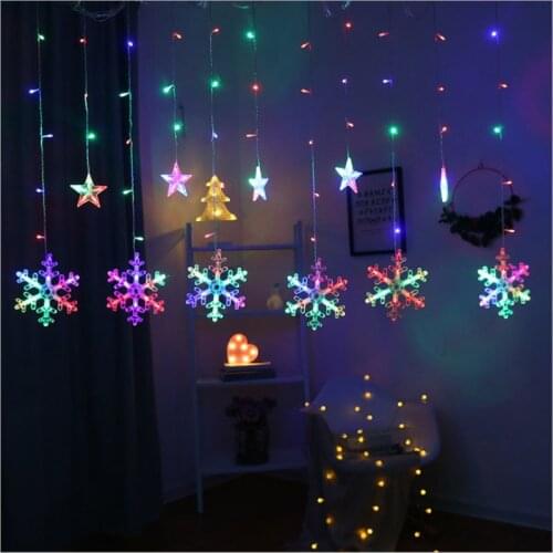 220v Snowflake Led Curtain Light Christmas Fairy Wreath Outdoor Led Flashing String Lights Holiday Decoration