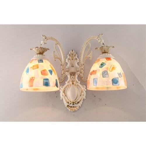 Tiffany Retro Mediterranean Stained Glass Shards Welding Decoration Shade Wall Lamp for Bedroom Aisle Lamp Balcony