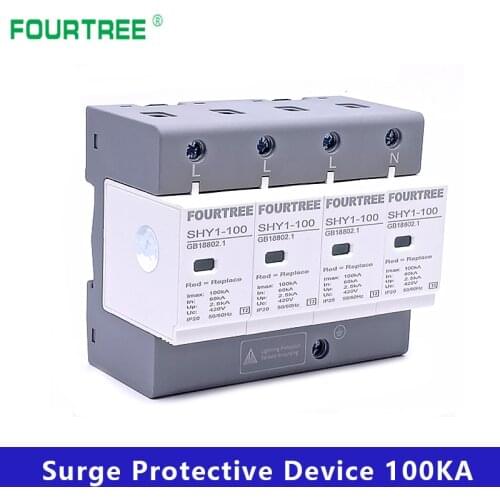 SPD AC 3P+N 40~80KA 60KA~100KA Surge Protective Device 385V 420V House Lightning Protection Arrester Low-Voltage Protector