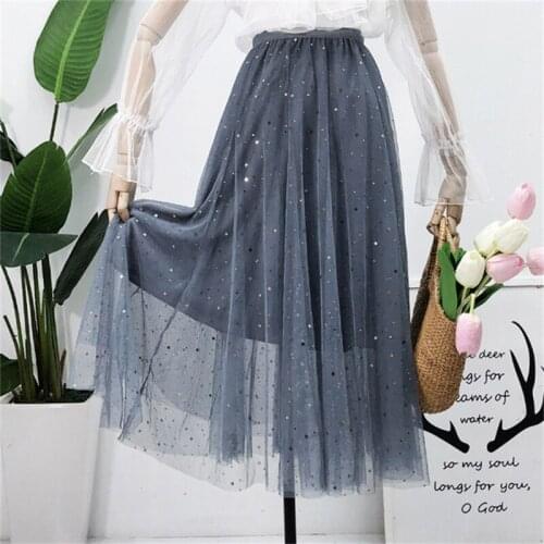 Summer Tulle Skirt High Waist Medium Length Star Moon Fashion Half Length Mesh Skirt
