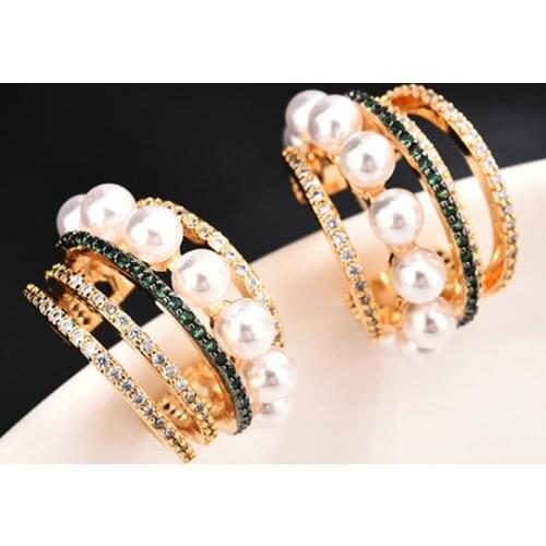 Zlxgirl jewelry perfect Pearl earring jewelry for women wedding Ears piercings metal Copper stud cubic zircon earrings gifts