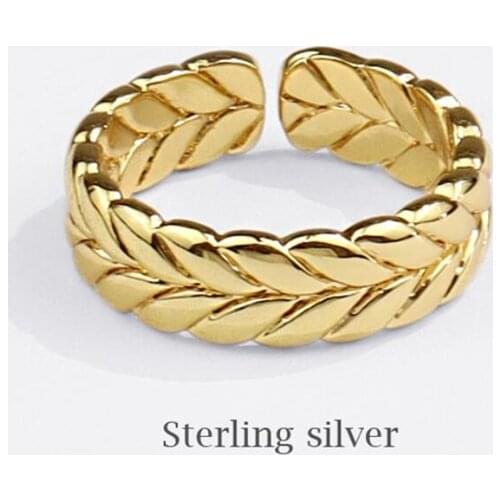 Sole Memory Retro Branches Leaves Trend 925 Sterling Silver Female Resizable Opening Rings SRI897