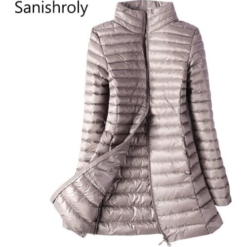 Sanishroly L-4XL Autumn Winter Women Ultra Light Down Coat Parka Female White Duck Down Jacket Long Coat Outerwear Plus Size 270