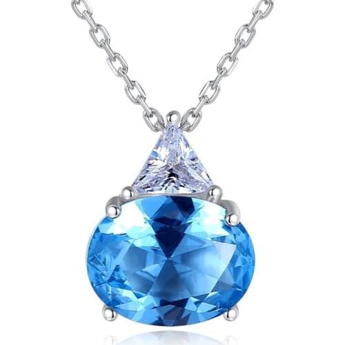 MetJakt S925 Sterling Silver Oval Blue Crystal Fashion Womens Necklace