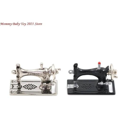 1/12 Dollhouse Black Silver Sewing Machine Toys Doll House Miniature Furniture Accessories Gift For Kids Child Girls