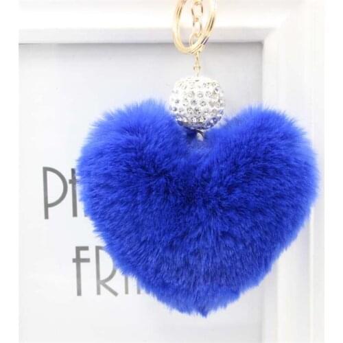 10pcs/Lot Car Keychain Crystal Ball Faux Rabbit Fur Lady Bag Pendant Decoration Heart Shape Pompom Gold Keychain Plush Jewelry