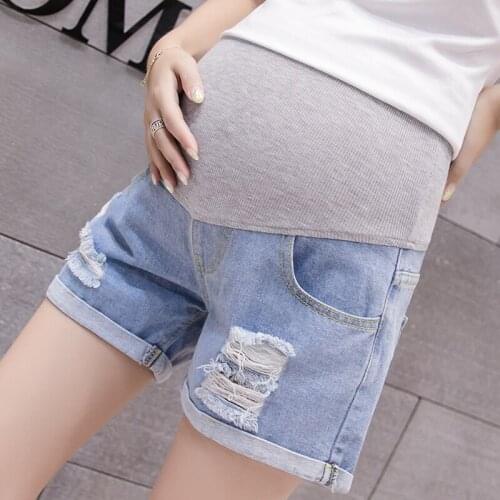 107# Summer Casual Denim Maternity Shorts Rolled Up Ripped Hole Short Jeans Clothes for Pregnant Women 3XL Chic Hot Pregnancy