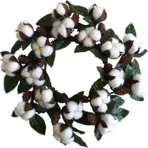 12 Inch Artificial Silk Leaves Natural Cotton Boll Pinecone Wreath Christmas Wreathes Decorations for Home