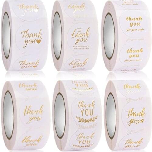 2.5cm 500pcs Gold Foil labels Thank You sticker for business package gift seal labels shipping sticker handmade stationery