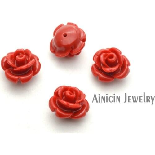 20pcs Red Color Synthesis Stone Half Hole Rose Flower DIY Beads Fashion Earrings Making Findings