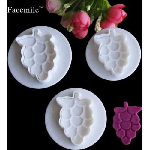 3pcs/set Grape Fondant Cake Cookie Sugarcraft Icing Cutter Plunger Decorating Baking Tool Mould Kitchen Diy