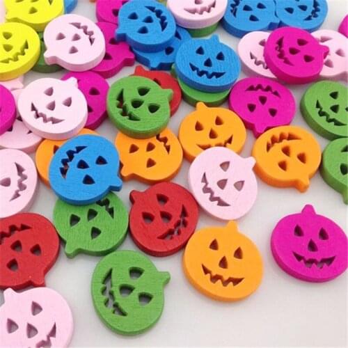 50 pcs Halloween Wooden buttons Mixed Pumpkin 2 Hole Sewing Craft Button for DIY Clothing Accessories Scrapbooking WB192