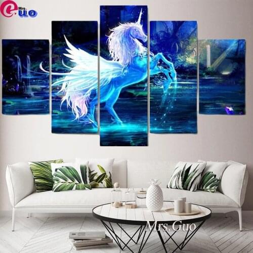 5D Diy Diamond Painting Cross Stitch 5Pcs/set Magnificent Unicorn Round Diamond Mosaic Diamond Embroidery Multi-Pictures