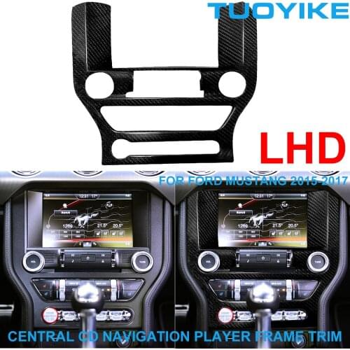 LHD Car Styling Real Carbon Fiber Central CD Player Navigation Frame Cover Panel Sticker For Ford Mustang 2014-2018 Interior