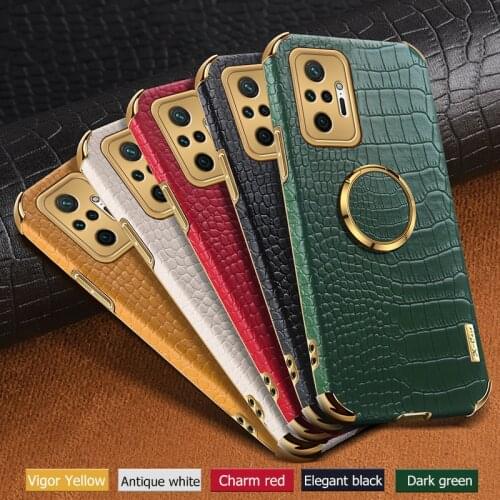 Plating Gold Ring Holder Phone Case For Xiaomi POCO X3 Pro NFC Redmi Note 10 10S 9 Pro Max Crocodile Texture Leature Soft Coque