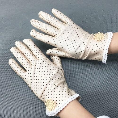 Black Purple Grey Red Beige Women Summer Mitten Lace Gloves Driving Gloves Short Slim Thin Party Dress Gloves Dot Ladies Gloves