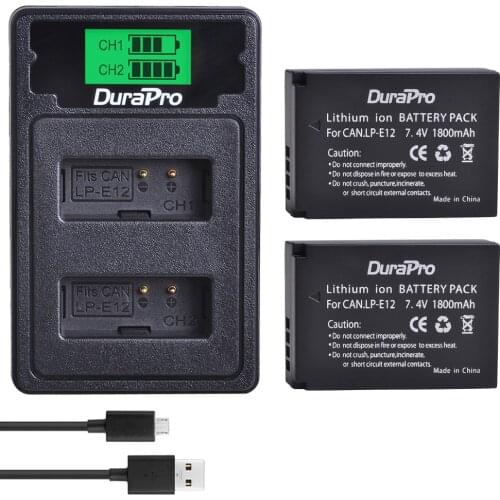 DuraPro 2x 1800mAh LP-E12 LP E12 Camera Battery + LCD USB Charger For Canon EOS M50 M100 100D Kiss X7 Rebel SL1 DSLR Camera